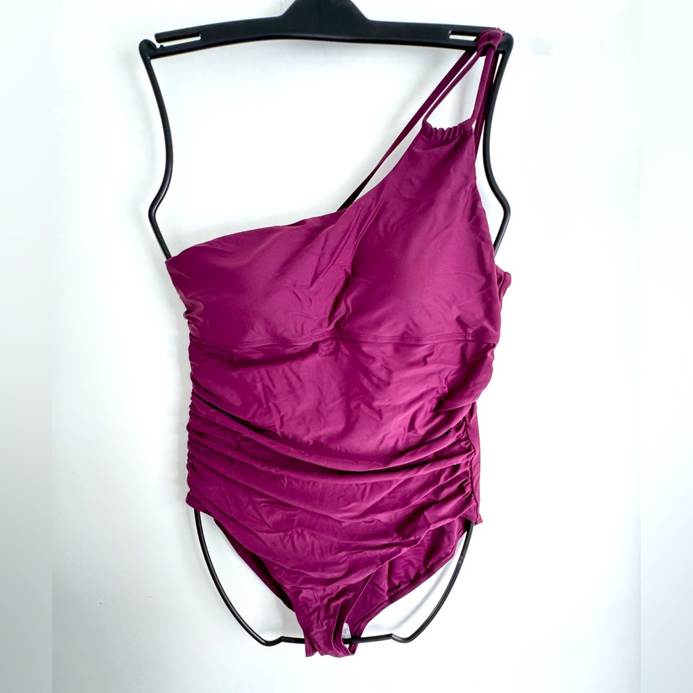 Ladies Coastal Rose Dark Purple One Shoulder Sz 12 Swimsuit One Piece NWT